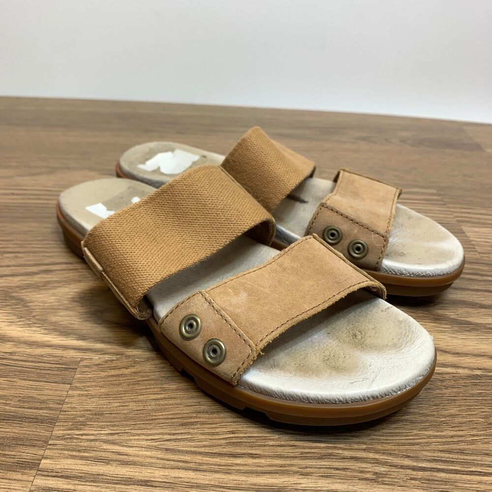 Sorel Torpeda Slide Sandals Camel Brown Elk Fossil Womens Size 6.5